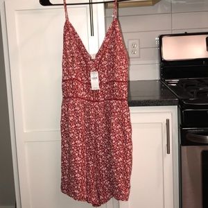 Red Floral Spaghetti Strap Cutout Neckline Romper